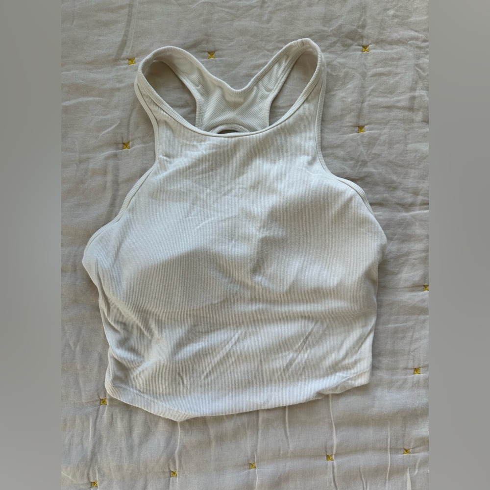 Target Ribbed White Cropped Tank Top Built-in Bra Medium